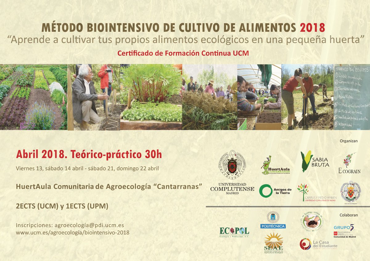 ¿Cuál es la superficie mínima de suelo en la que una persona puede obtener todo lo necesario para su subsistencia? 
III Edición Método #Biotintensivo Cultivo de alimentos <a href="/unicomplutense/">Complutense</a> <a href="/FormacionUCM/">Formación UCM</a> <a href="/HuertAulaUCM/">Cantarranas UCM</a> 
ucm.es/agroecologia/b…