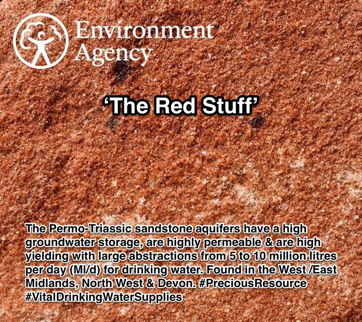 'The Red Stuff' - This is what Permo-Triassic Sandstone #PrincipalAquifer looks like. 48% of drinking water supplies in The Midlands comes directly from #groundwater

Where would we be without it? All in a day’s job for <a href="/GeoscienceEA/">Geoscience EnvAgency</a> #hydrogeologists protecting this vital source