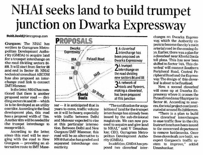 Highwayindia's tweet photo. NHAI seeks land to build trumpet junction on Dwarka Expressway https://t.co/RxTciqgNsh