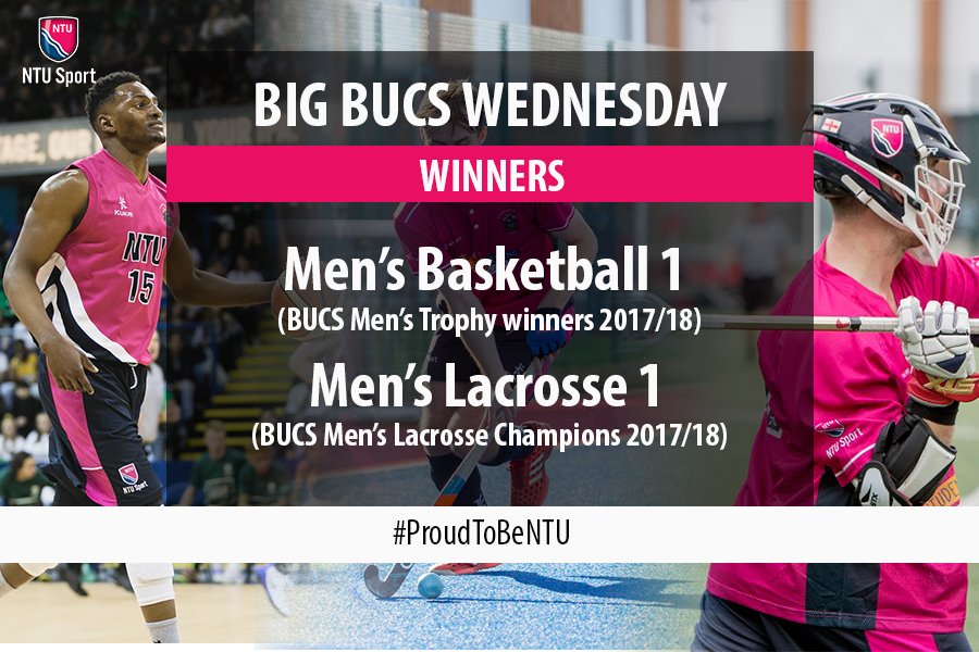 Amazing day at #BigBucsWednesday yesterday - <a href="/NTUbasketball/">NTU Basketball</a> won the BUCS Men's trophy &amp; <a href="/NTULAX/">NTU Lacrosse</a> broke Durham's unbeaten streak and became BUCS Men's champions!! We couldn't be more #ProudtobeNTU 😀🏀 #champions #winningwednesday