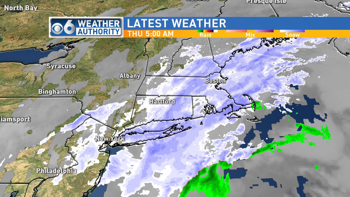 AlyssaCaroprese's tweet photo. Snow winding down for NJ & NYC but continues to fall over New England. Not much over our area any longer. Today brings lots of clouds and wind. #Noreaster #4thNoreaster https://t.co/K1OwcnsES9