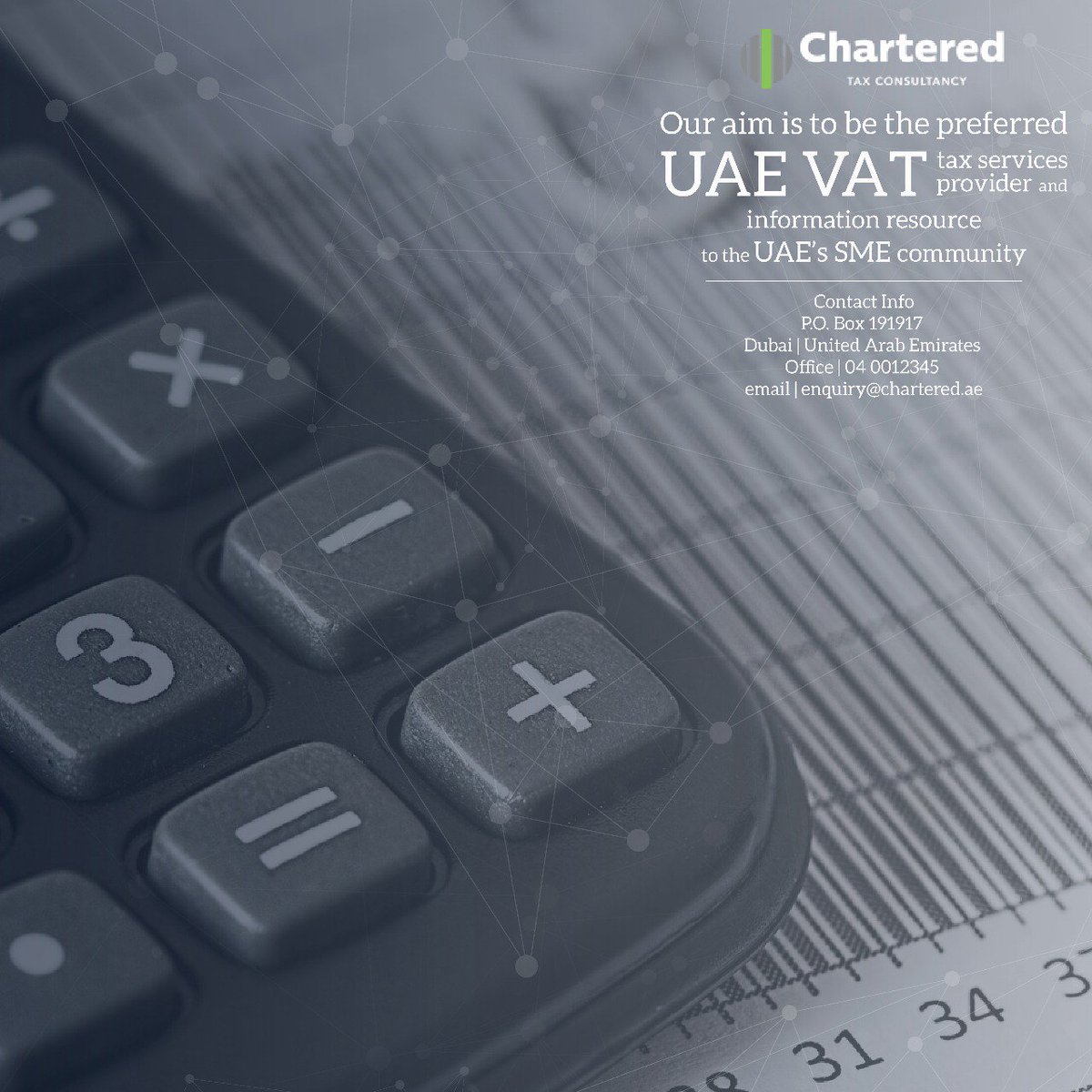 Chartered | Tax Consultancy
Email: enquiry@chartered.ae
Contact: 042776768
#taxes #VAT #vatservices #Accounting #bookkeeping #Compliance