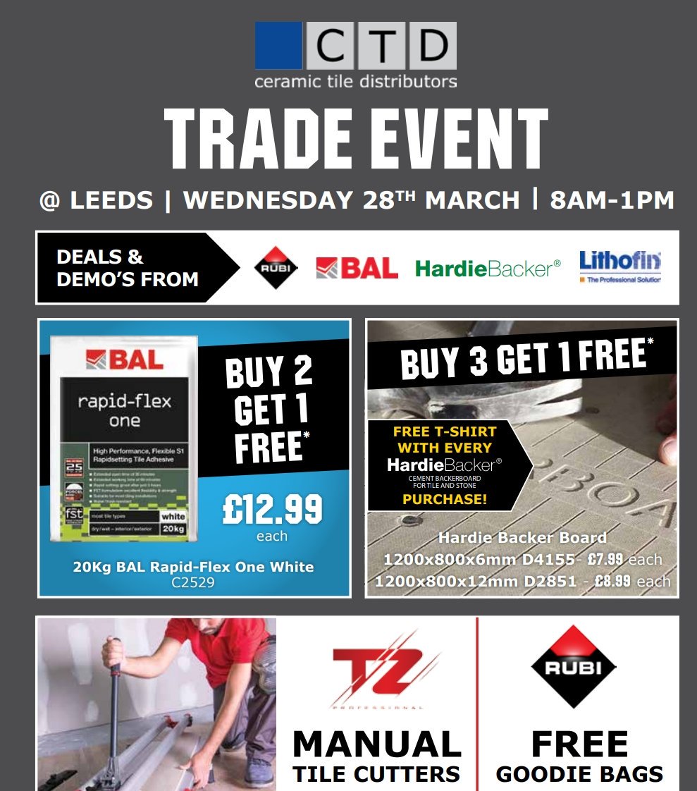 HardieBackerUK's tweet image. Catch us at @CTDTrade Leeds branch next Weds 28th for advice, offers and some freebies! #tiling #tilers #tiles #trade #tradeshow