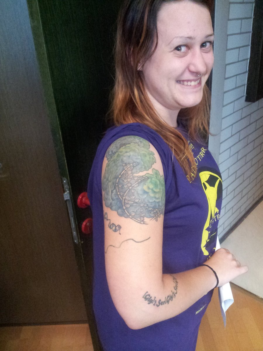 rjerala's tweet image. Tina received Golden emblem as another (3rd) award for her #synbio PhD work, congrats!  #NatChemBiol #NatComm, #ACSSynBio papers... more on the way.True dedication seen also by the TALE activator tatoo on her shoulder. Tatooing PhD topic is otherwise not mandatory in our lab.