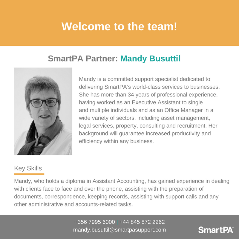 Smart_PA's tweet image. A huge welcome to Mandy Busuttil who has recently joined SmartPA! 

Mandy will be operating in the UK, Malta and South Africa. She is highly flexible and applies focus and diplomacy across different areas of administrative functions. #SmartPA