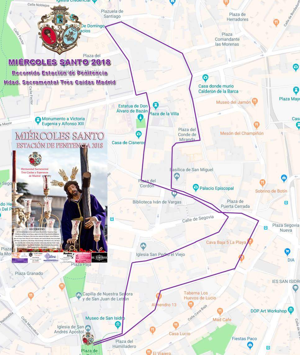 El itinerario de la primera Estación de Penitencia de mi querida Hermandad Tres Caídas y Esperanza de Madrid.