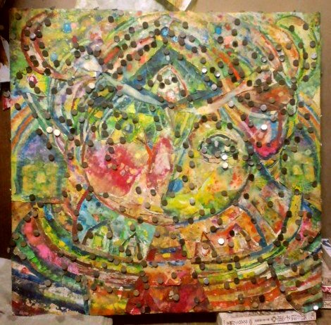 i5125t's tweet photo. 「balancing toy」2012年 snowpaint/snowprintによる色紙の #コラージュ 制作途中 #美術 #芸術 #画廊 #ギャラリー #画家 #日本画 #絵本 #絵本作家  #mythologyart #artists #peinture #slowart https://t.co/oMLJhKJuFm
