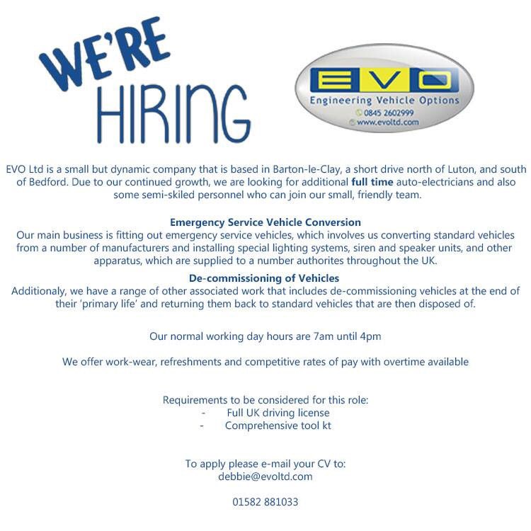 InfinityEVOLtd's tweet photo. We’re hiring! Please e-mail your CV debbie@evoltd.com https://t.co/8JCHxw846Q