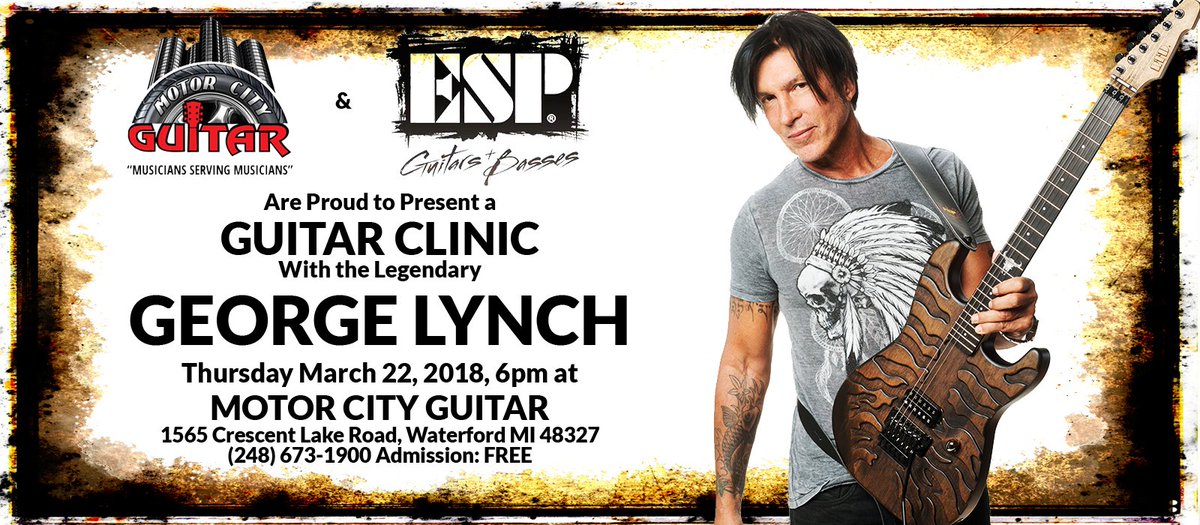 George Lynch Guitar Clinic TONIGHT - Thursday March 22 <a href="/MotorCityGuitar/">Motor City Guitar</a> in Waterford at 6pm!  Admission is FREE!  Meet &amp; Greet to follow.  Hope to see you there!