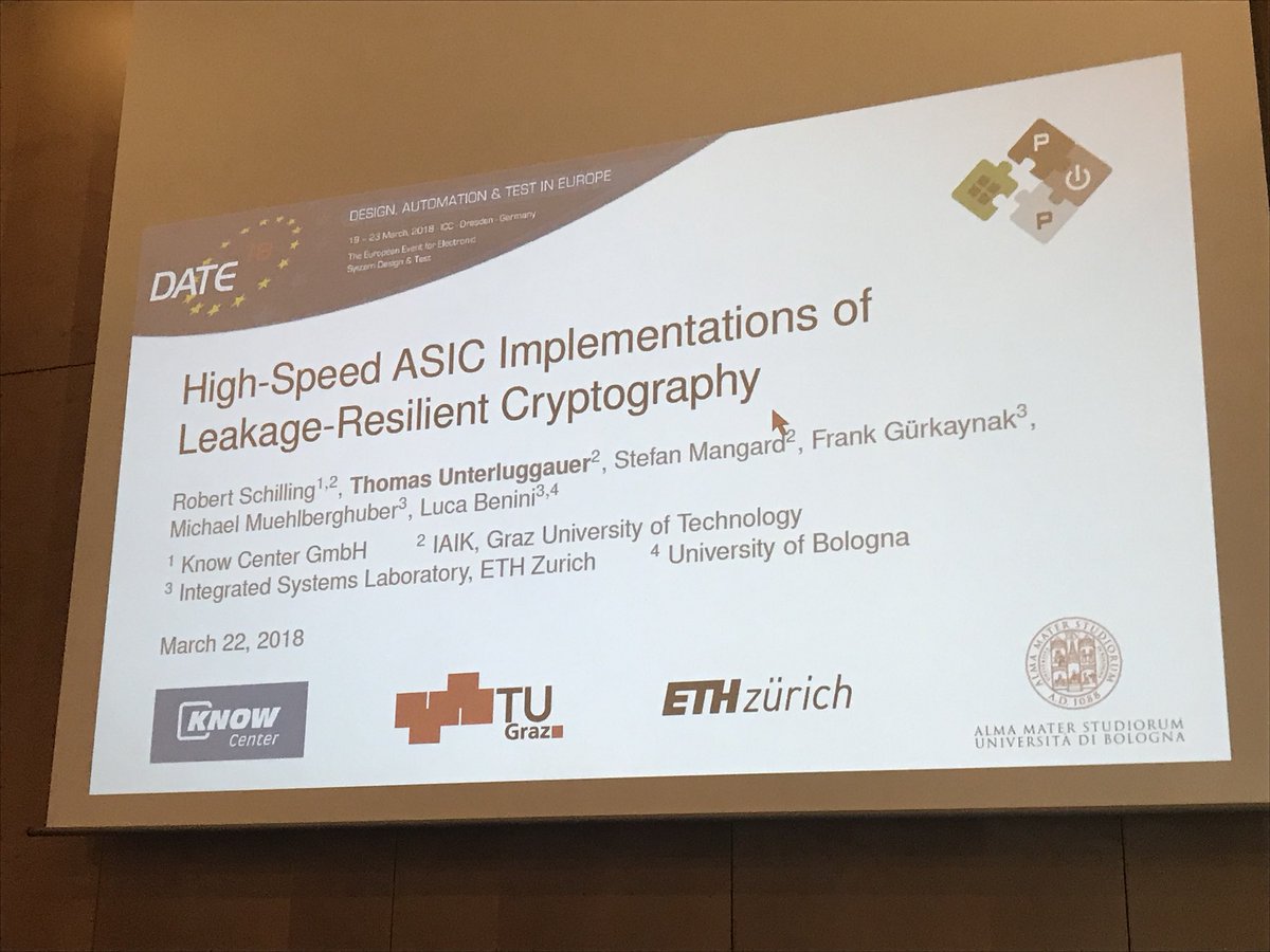 Razer6's tweet image. Leakage Resilient Crypto Features of Fulmine being presented on #DATEConference by @tunterluggauer Again, another #PULP in the wild @pulp_platform