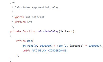 PascalLandau's tweet image. YSK: The #googleCloud #PhpSdk ExponentialBackoff (github.com/GoogleCloudPla…) has a max timeout of 60s per try (set as const).

Was kinda surprised. Expected ExponentialBackoff(10) to have a guaranteed retry time of 1024s. It&apos;s only ~300s instead &amp;amp; just killed some #bigQuery jobs.