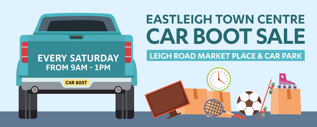 #Eastleigh Town Centre's Car Boot Sale returns this Saturday, 9am-1pm. Our first car booters last week did really well. Make money from your springtime clear-out - or come along and grab a bargain! Sellers should arrive no earlier than 8am.