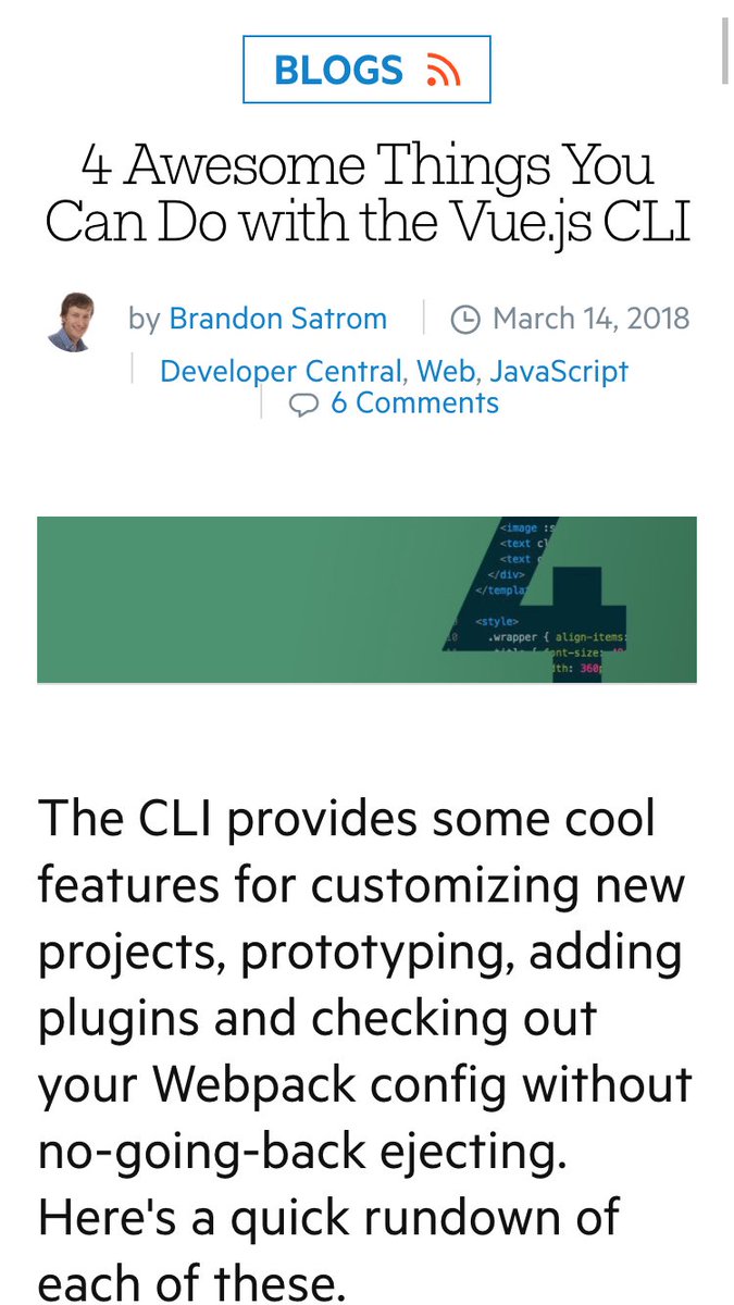 vuejsradar's tweet image. 4 Awesome things you can do with the Vue.js CLI by Brandon Satrom from @Telerik. Nice intro to the CLI if you're new to it.
buff.ly/2FKcKEG #vuejs101