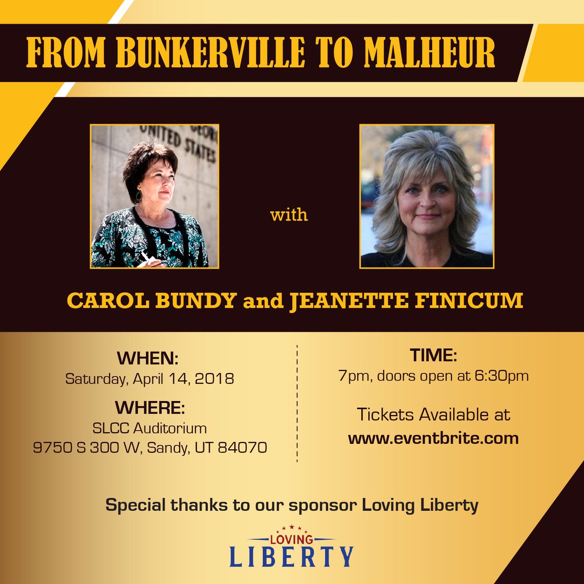DisruptUPradio's tweet photo. "From Bunkerville to Malheur" — this is an event you don’t want to miss. Tickets available at https://t.co/dQb3sLT7ko #BundyRanch #LibertyRising #Utah #LaVoy https://t.co/G2OvqwFTmb