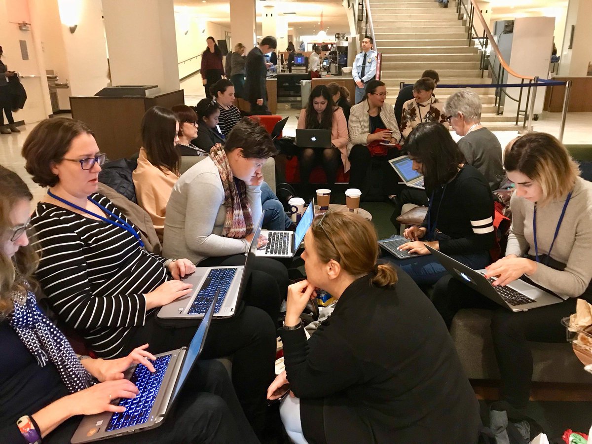 YWCAAus's tweet photo. AusYWCA and friends holding the fort outside of the negotiation room in the UN. #csw62 #CSW62Aus https://t.co/VP3c9wuMbR