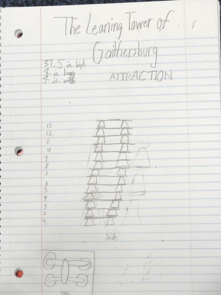 MrH_LSES's tweet photo. “The Leaning Tower of Gaithersburg” #STEAMDAY #RosemontRocks #ThrillingThirdGrade https://t.co/wI3HPlQQG2