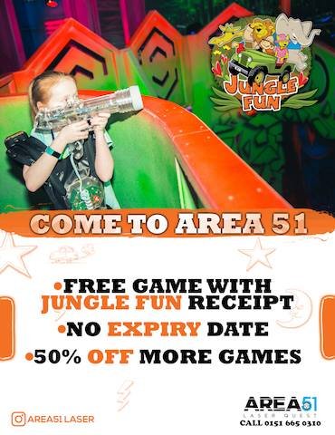 Did you know that when you visit Jungle Fun you get a FREE game at Area51?
If you didn't why not come with your younger children to Jungle Fun whilst your older kids have a great time next door! @area51lquest @junglefunuk