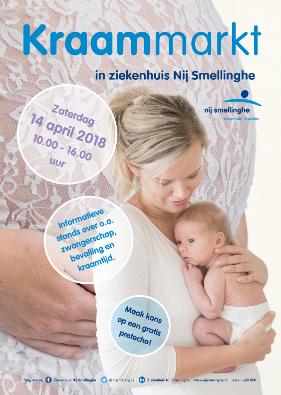 Zaterdag 14 april is de Kraammarkt <a href="/nijsmellinghe/">Nij Smellinghe</a>. Op de Kraammarkt vind je veel verschillende standhouders. Van babyfotografie tot speelgoed en van babykleding tot kinderopvang. Voor ieder wat wils!  Wil je weten welke ondernemers aanwezig zijn? Kijk op nijsmellinghe.nl/kraammarkt