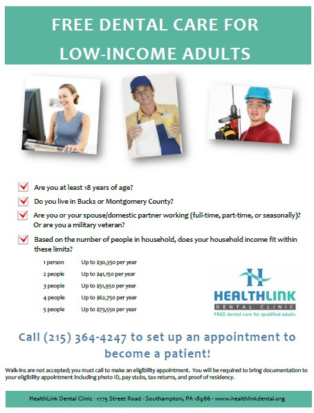 FREE DENTAL CARE FOR LOW-INCOME ADULTS..... Please see flyer below for more details! #healthcare