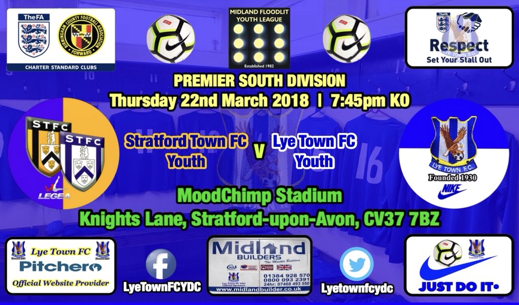 Lyetownofficial's tweet photo. Match Day!
Our Youth team are in Midland Floodlit League action this evening to where they travel to @Stratfcyouth !
#LTFCYDC #MFYL #COYF🦅 https://t.co/68HBzn90Bl