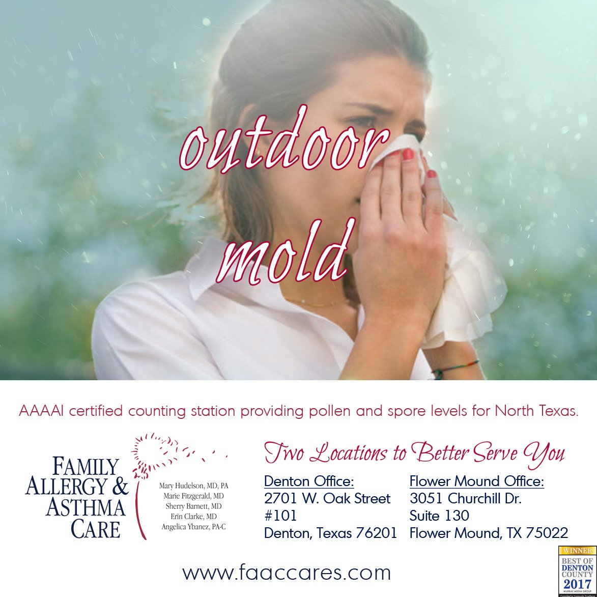Outdoor mold spores begin to increase as the temperatures rise in the spring.  Learn how we can help you breath easier this year. bit.ly/2ubm9nl #moldspores #mold #springallergies #springasthma #familyallergy #familyasthma #asthmacare #allergycare #northtexas