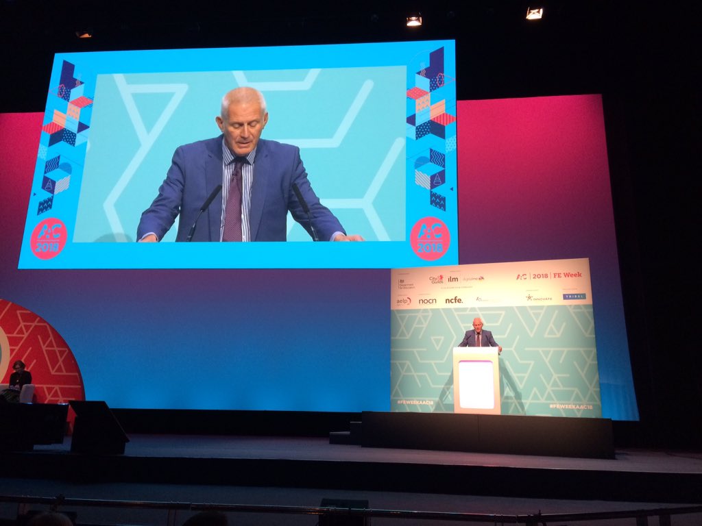 FEWeek's tweet image. Up next at #FEWeekAAC18 is @GordonMarsden. He says he is &quot;delighted&quot; to be here in Birmingham at the event to &quot;celebrate the success of apprenticeships nationwide&quot;