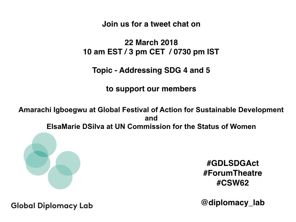 diplomacy_lab's tweet photo. Join us in a couple of hours for this important chat #GDLSDGAct #CSW62 #ForumTheatre @SDGaction @SDGglobalFest @bmwfoundation @IvanaPonjavic @nicolaipogadl @Icharama @elsamariedsilva @eirliani @Michael40272889 https://t.co/bpO3pfx0rq
