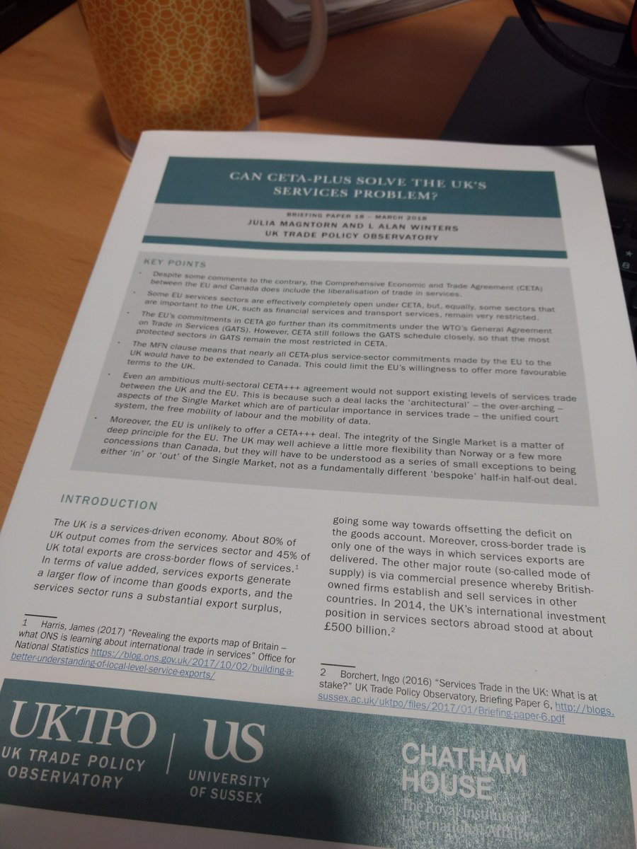 ilonaserwicka's tweet photo. 'Even an ambitious multi-sectoral CETA+++ agreement would not support existing levels of services trade between the UK and the EU.This is because such a deal lacks the 'architectural' - the over-arching - aspects of the Single Market...' New @uk_tpo paper: https://t.co/9jS8JyT8aB https://t.co/GQLiqlD8ww