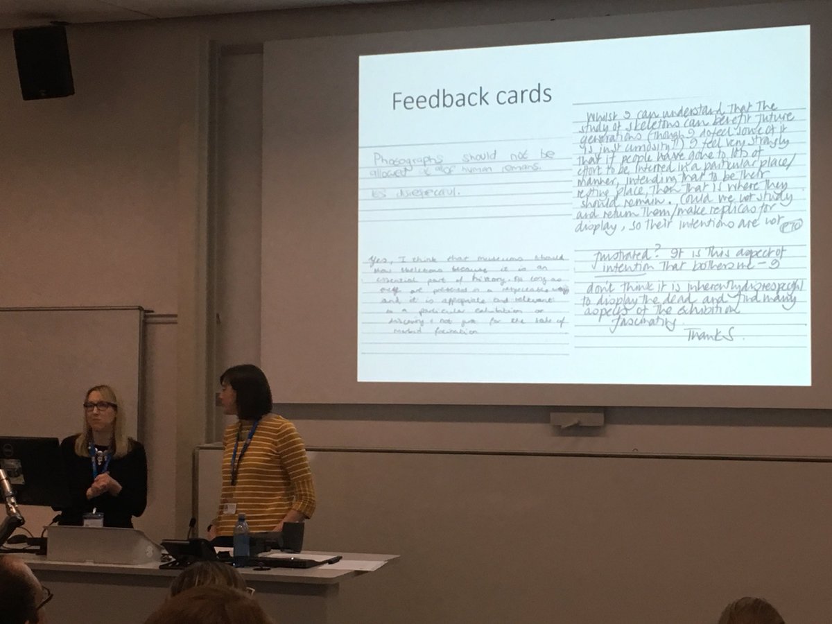 Cara_Hirst's tweet photo. Really great presentation by @CuratorBaxter @CuratorRuth looking at how Musuem visitors felt about display and photography of human remains in museums #SSSB2018 https://t.co/TI2lB9aj2A