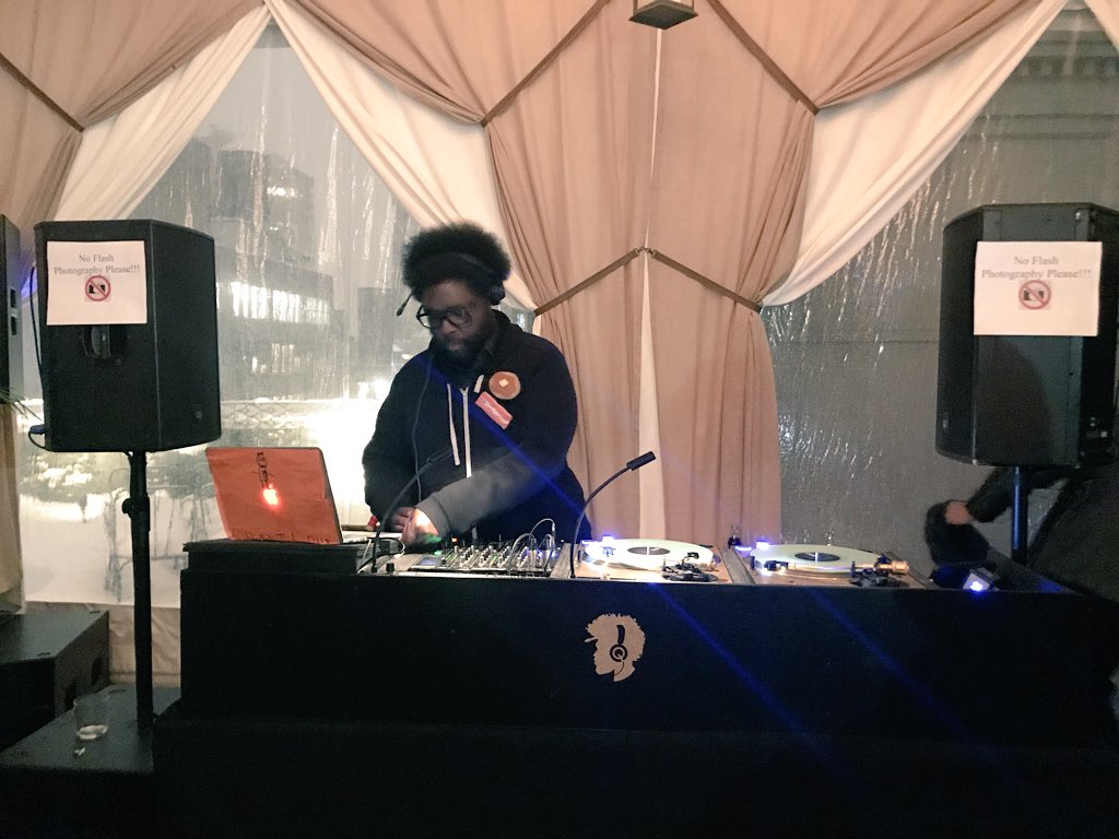 RomioApp's tweet photo. While the snow came down outside, @questlove turned up the heat with an epic set at our launch party at #NewYorkCity’s #TheNomadHotel last night! ❄️🎶
#RomioApp is available for free download now in the Apple App Store and Google Play. https://t.co/yPZadBiIft