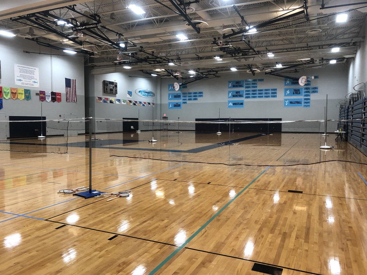 OpelsScott's tweet photo. Badminton tournament Day 2.  Courts are all set https://t.co/Fm7MQzf4Tu
