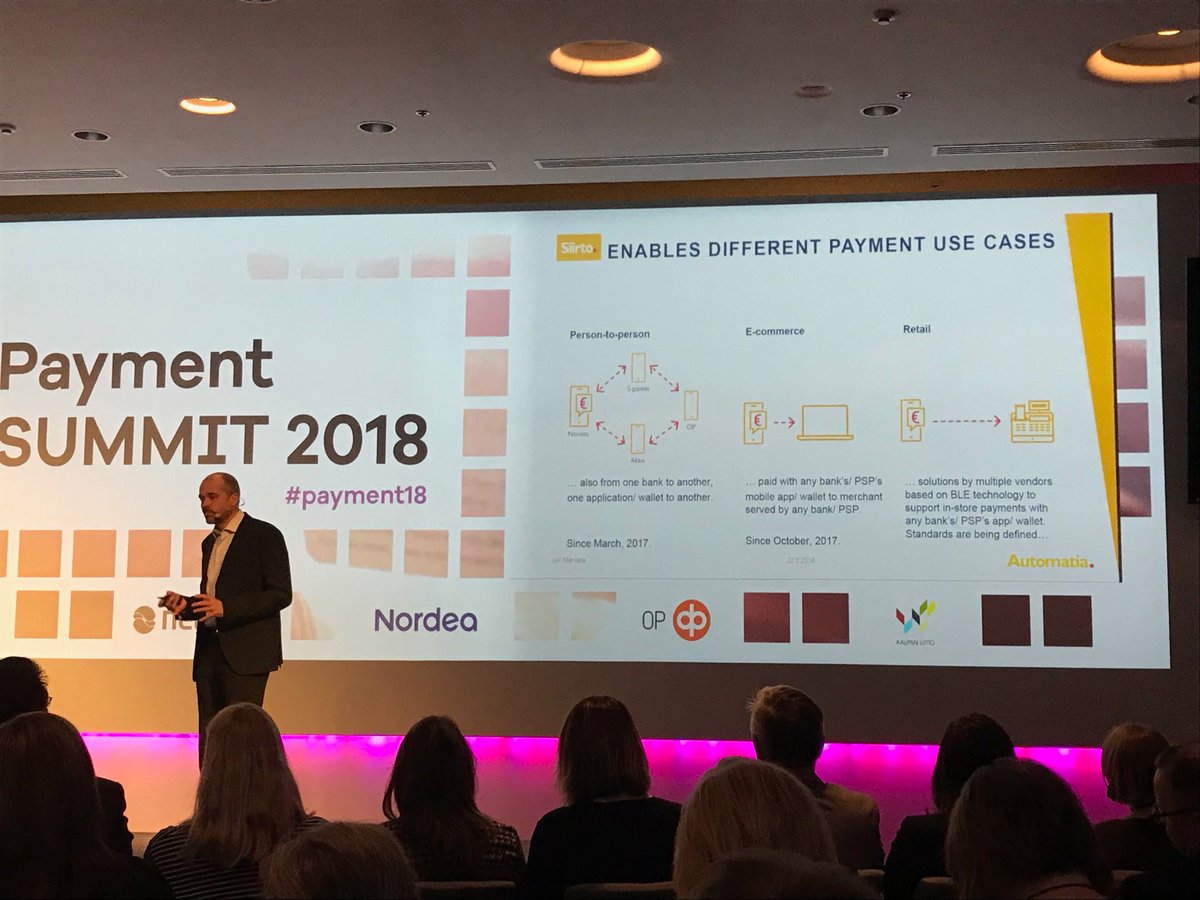 LKanniainen's tweet photo. #JyriMalviala from #Automatia explaining the beauty of national #Siirto #instant #mobilepayments solution at #payment18 It’s an open four corner model with rich #VAS opportunities and great backend #automation available for merchants from @Nordea_FI https://t.co/ZFMdViGfpq