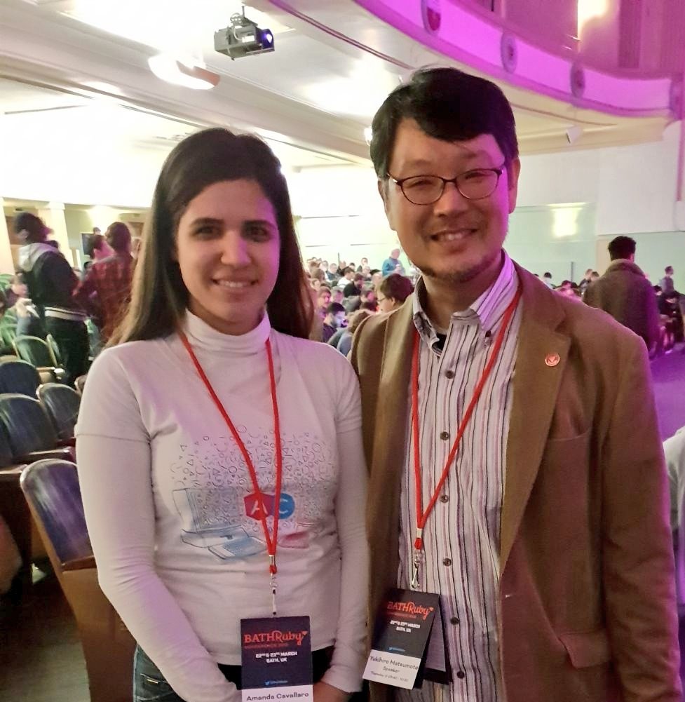 amdcavallaro's tweet image. Matz-san @yukihiro_matz #BathRuby で英語で話してくれてありがとうございます。一緒に写真を撮ったり、日本語で話すことが出来てよかったです。日本までお気をつけて帰ってください。#ruby