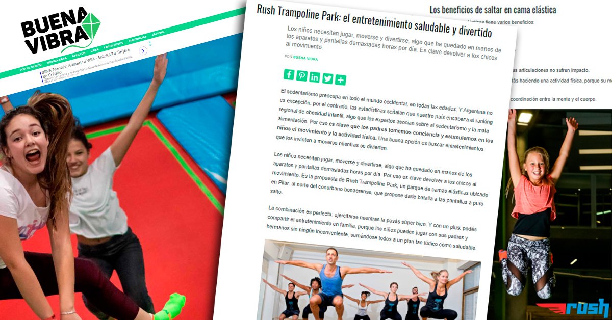 Gracias <a href="/buenavibraes/">Buena Vibra</a> por la nota publicada ✨En #RushArgentina nos encanta compartir la aventura en cada salto! 💥 #DiversiónSinLímites #Pilar #BuenosAires #TrampolinePark #CamasElásticas #Jumping #Saltar