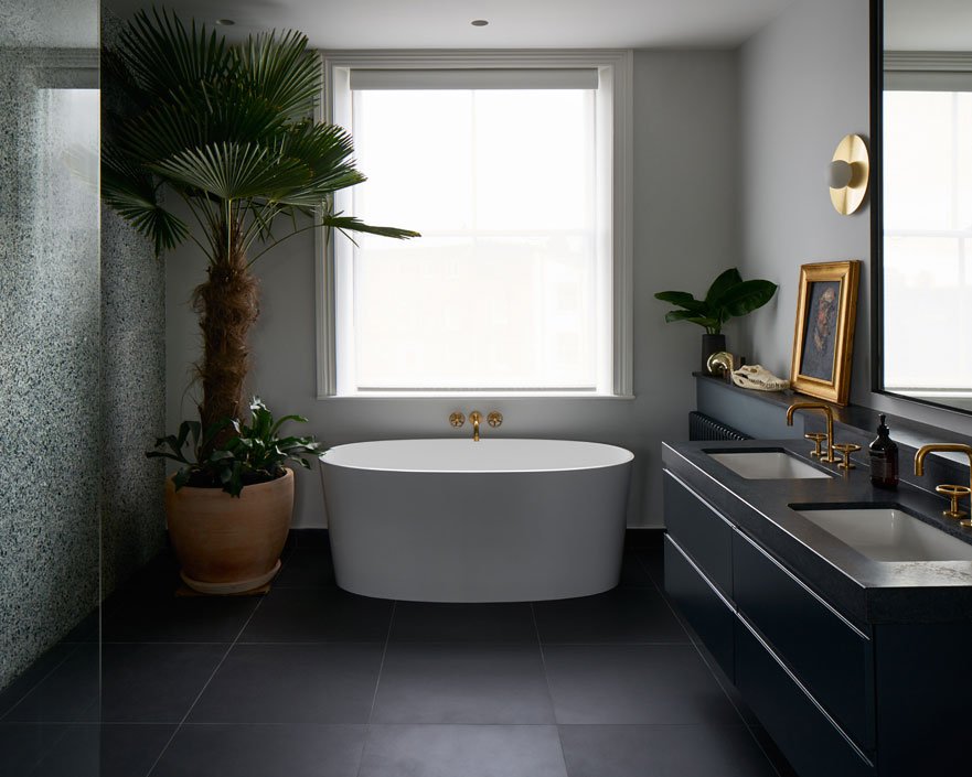 Terrazzo style with Brooklyn bath &amp; basin set in Tarnished Brass. Interior Design by <a href="/heirloom/">x_x</a>.studio  📷