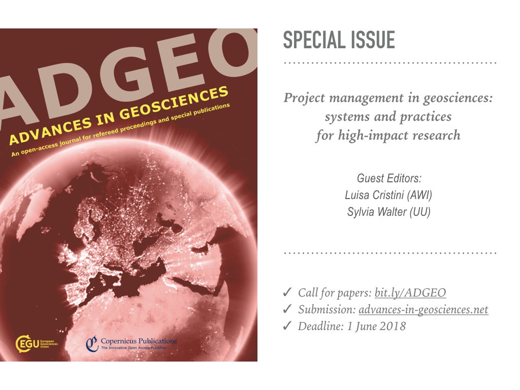 luisacristini's tweet photo. We will publish the papers from our #projectmanagement sessions at #EGU16 #EGU17 and #EGU18 in a special issue on #ADGEO. 
The call is open to all interested authors! Check out the call and submit your manuscript by the 1 June 2018!
https://t.co/jeqaYy0wOn https://t.co/Ga1SmaT0ea