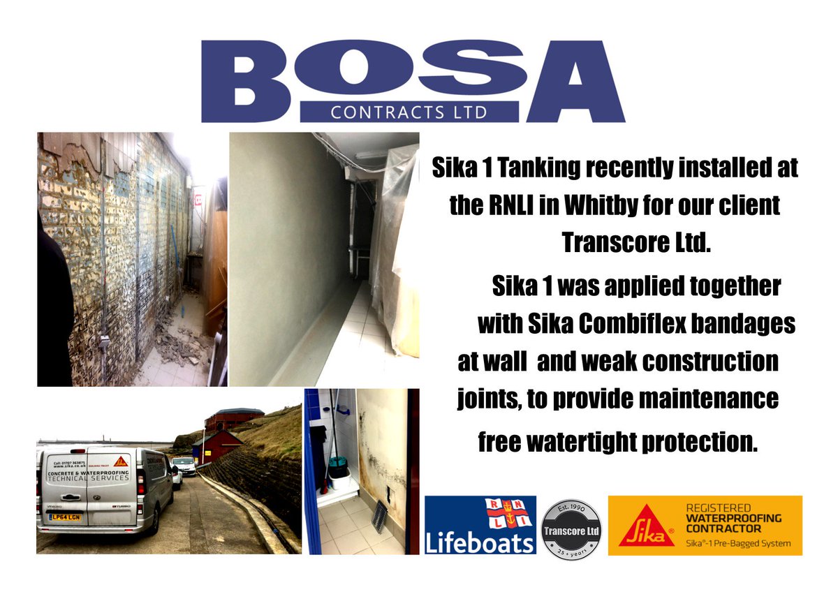 BosaContracts's tweet photo. Another #sika1 #tanking job finished at the @RNLI in Whitby. Using @SikaLimited products we have created a maintenance free, dry, usable space. #sika #waterproofing https://t.co/cuiAiW9dGw