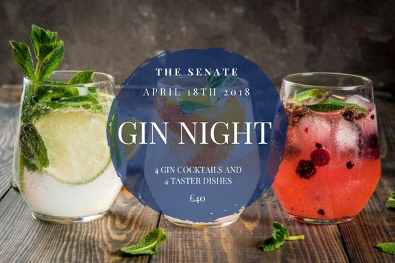 SenateBar's tweet image. Calling all Gin lovers.... Our next event is 'The Gin Experience'. Four gin cocktails and four complementing taster dishes. To book call 01223 315641 or email bookings@thesenatebistro.com