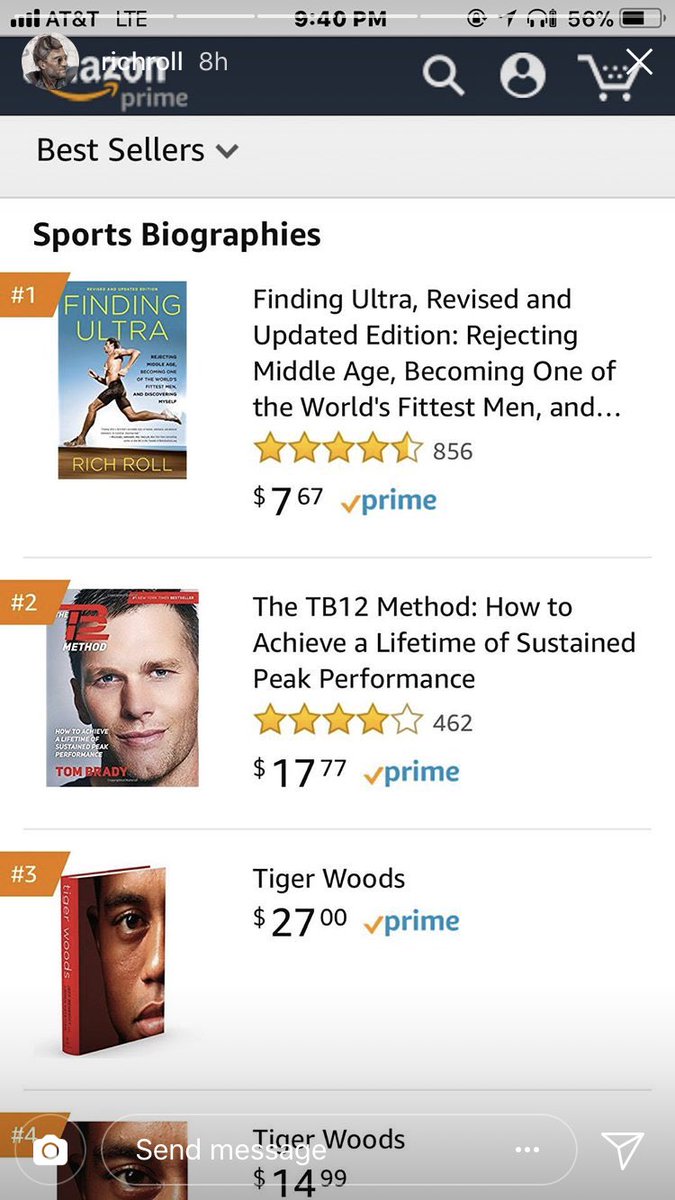 jayschauf's tweet photo. @richroll as a TB12 fan I had to pause for a moment. But totally comfortable with the rankings...#findingultra  #gorichgo! https://t.co/PjHGgHIuXc