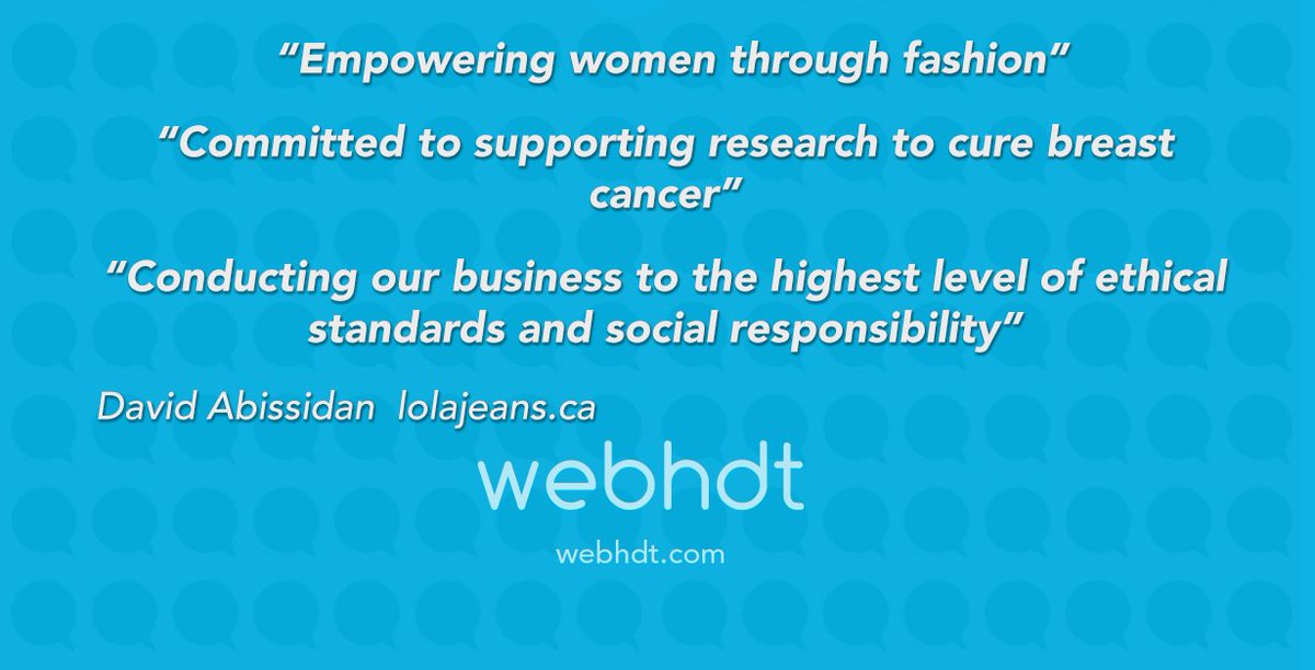 webhdt's tweet image. Jeans are fun. Jeans with purpose are even better! 
Visit lolajeans.ca and share your thoughts with webhdt.com about social responsibility.