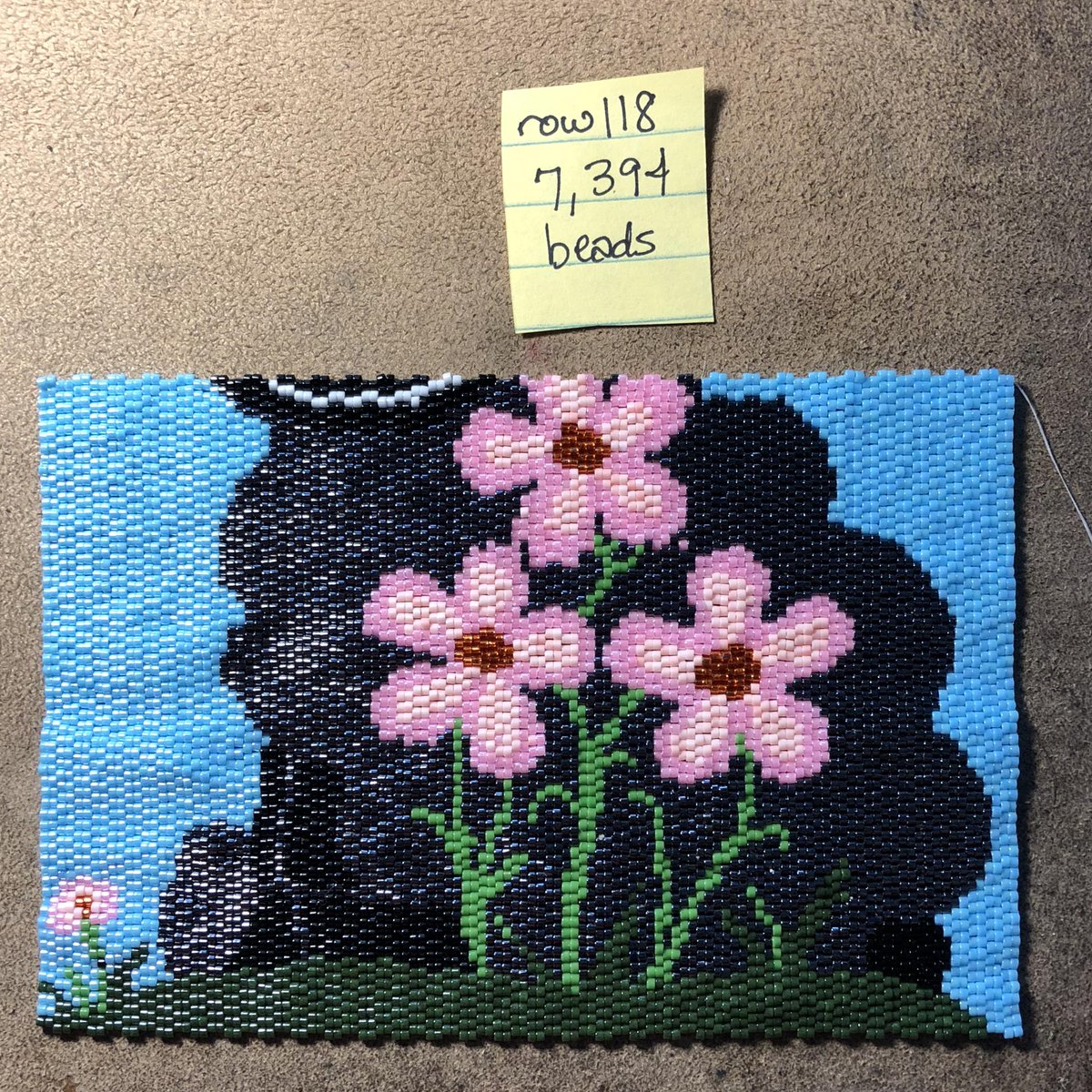 KMDESTASH's tweet image. Only a few rows done last night, but here we go....do you see 'something'? ~KM  #beadwoven #beadweaving #offloom #peyote #peyotestitch #handmade #buyhandmade #wallart #art #silhouette #delica #black #sheep