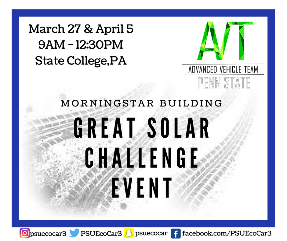 PSUEcoCAR3's tweet photo. Our team will be giving a presentation at the Great Solar Challenge event, which focuses on teaching students about alternative energy sources, like solar. We can't wait to meet the local middle schoolers! https://t.co/pmNy4d3etG