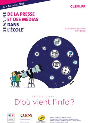 Semaine de la presse et des médias dans l'école du 19 au 24 Mars : 
29e semaine de la presse et des médias avec pour thème "D'où vient l'info?"
A cette occasion vous pourrez découvrir au CDI un vaste panel de la presse française. Des ateliers "Fake News" disponible au 6e !