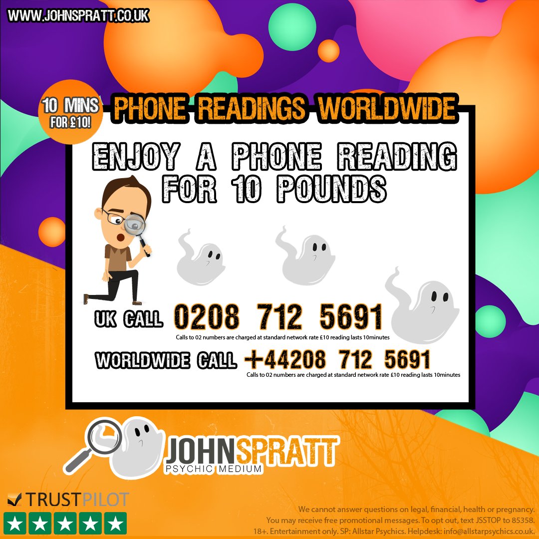 JohnSprattUK's tweet photo. Afternoon, cheeky phone reading? Why not enjoy this great offer right now! Give my hand picked team of psychics and mediums a call for only ยฃ10
#psychic #psychicReading #mediumship #MediumshipReading #JohnSpratt #TarotCards #zodiac #spirit #spiritGuide #spiritual #tarot https://t.co/lFDrnXXYhA
