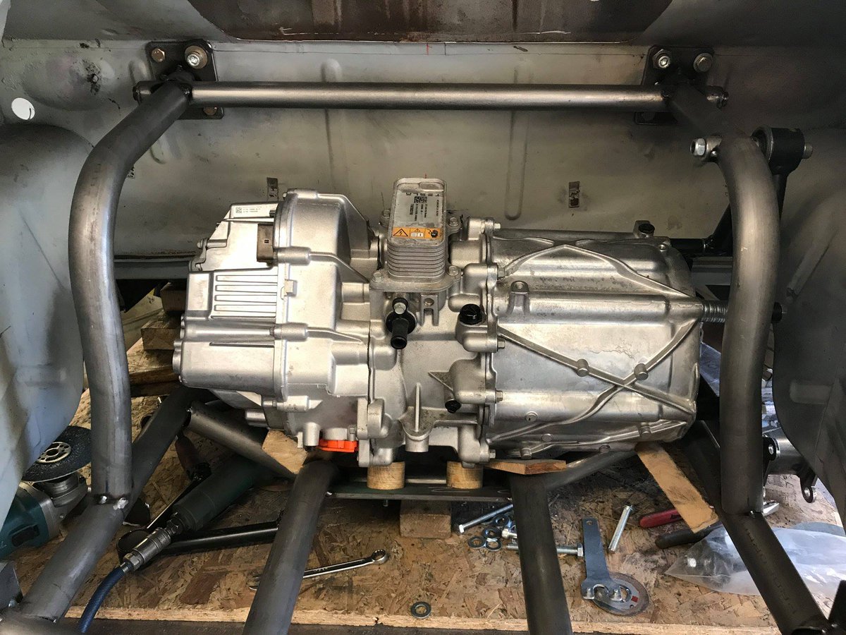 ZCarsClassics's tweet photo. Mocking up for the Tesla motor continues. For now we've left a slight angle on the driveshaft as we are wary of the torque this will generate and having the motor further back could induce the front to go light. #teslaproject #driveshaft #torque #zcars https://t.co/zmzKKvdTu3