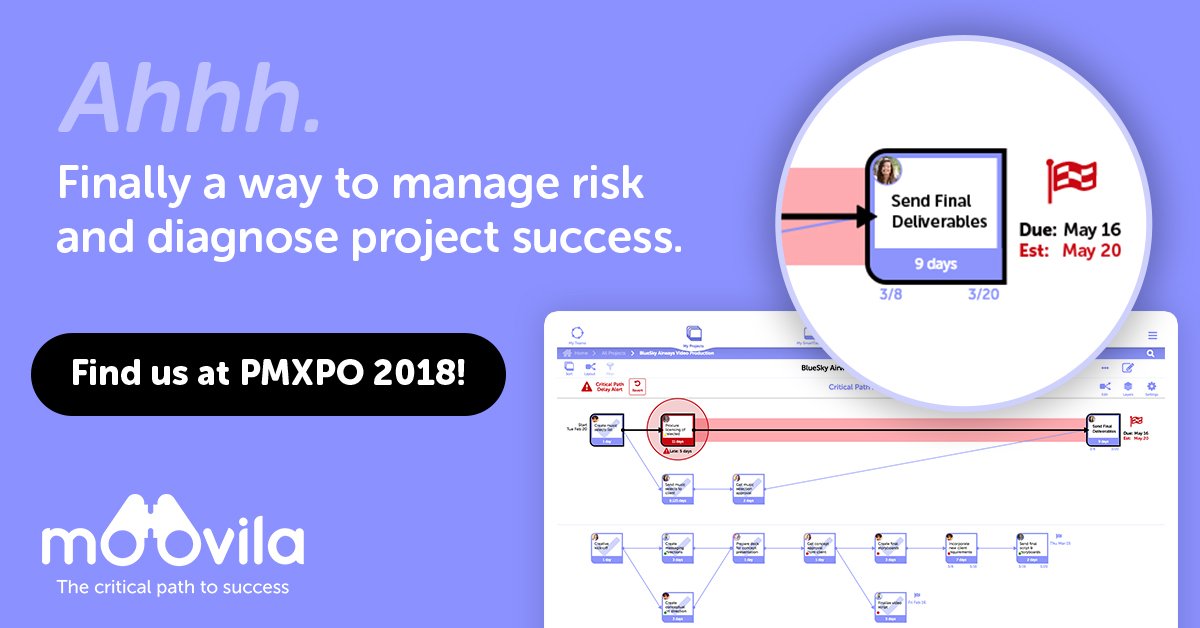 Moovila_App's tweet image. Today is the day! Join us anytime between 10:30AM-8PM ET to see how #Moovila empowers PMs with Predictive #ProjectManagement at #PMXPO2018 hosted by @ProjectMgtcom. #PMOT bit.ly/2FRBNcW