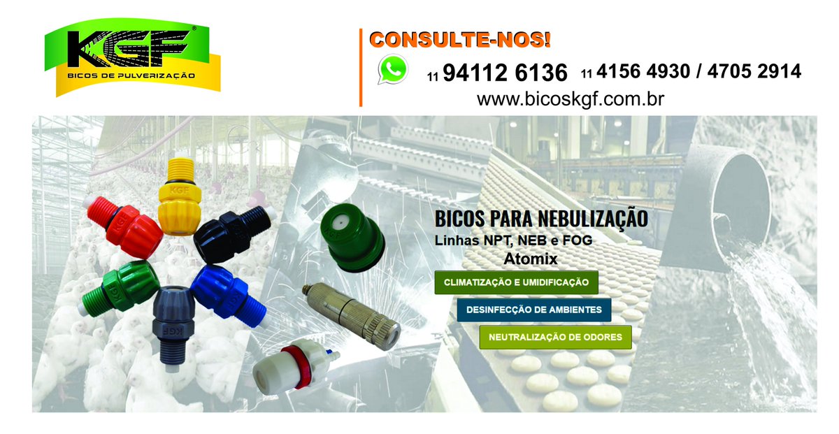 Conheça nossa linha de bicos cerâmicos para nebulização
#Umidificação #Climatização #Desinfecção #Atomização #Aromatização 
Consulte-nos! WhatsApp 11 94112 6136
bicoskgf.com.br