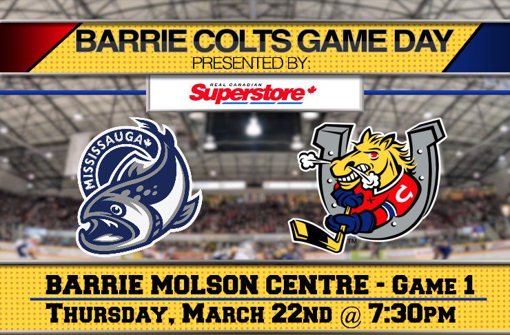 OHLBarrieColts's tweet photo. Finally playoffs! It's game day Colts fans. We kick off the 2018 #OHLPlayoffs tonight against the @OHLSteelheads at 7:30pm. Make sure to get here early to pick up your Rock 95 noise makers. #ThisIsOurTime #ColtsFever https://t.co/wjMFEWwKDl