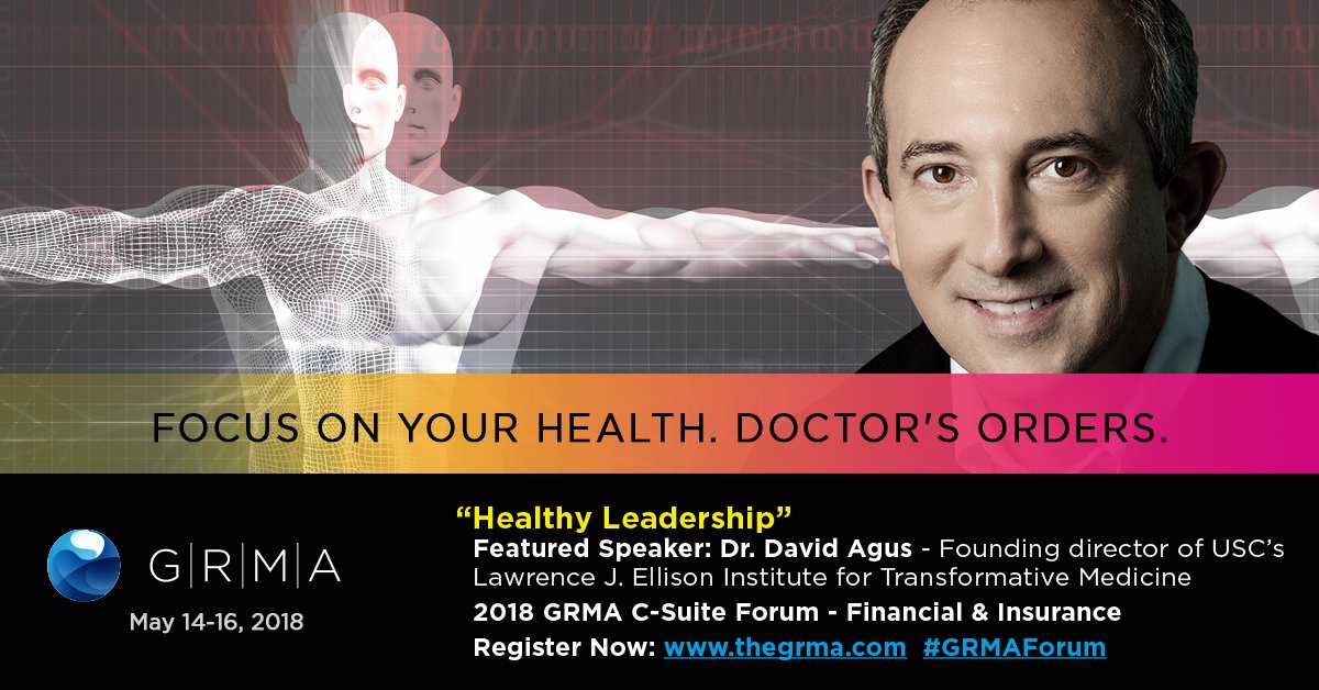 BrianBeitler's tweet photo. The prescription for success may be linked to your physical wellness. Acclaimed Dr. David Agus diagnoses contemporary medical breakthroughs in engineering and medicine that may enable us to achieve optimal health. 
Register Now: https://t.co/fgyVSe4D0i  #GRMAForum https://t.co/v5BXjTiMr3