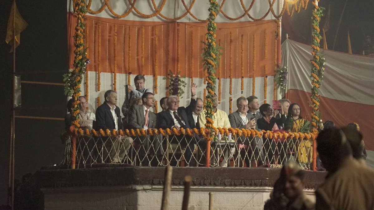 German president Frank-Walter Steinmeier enjoys boat ride in Varanasi.